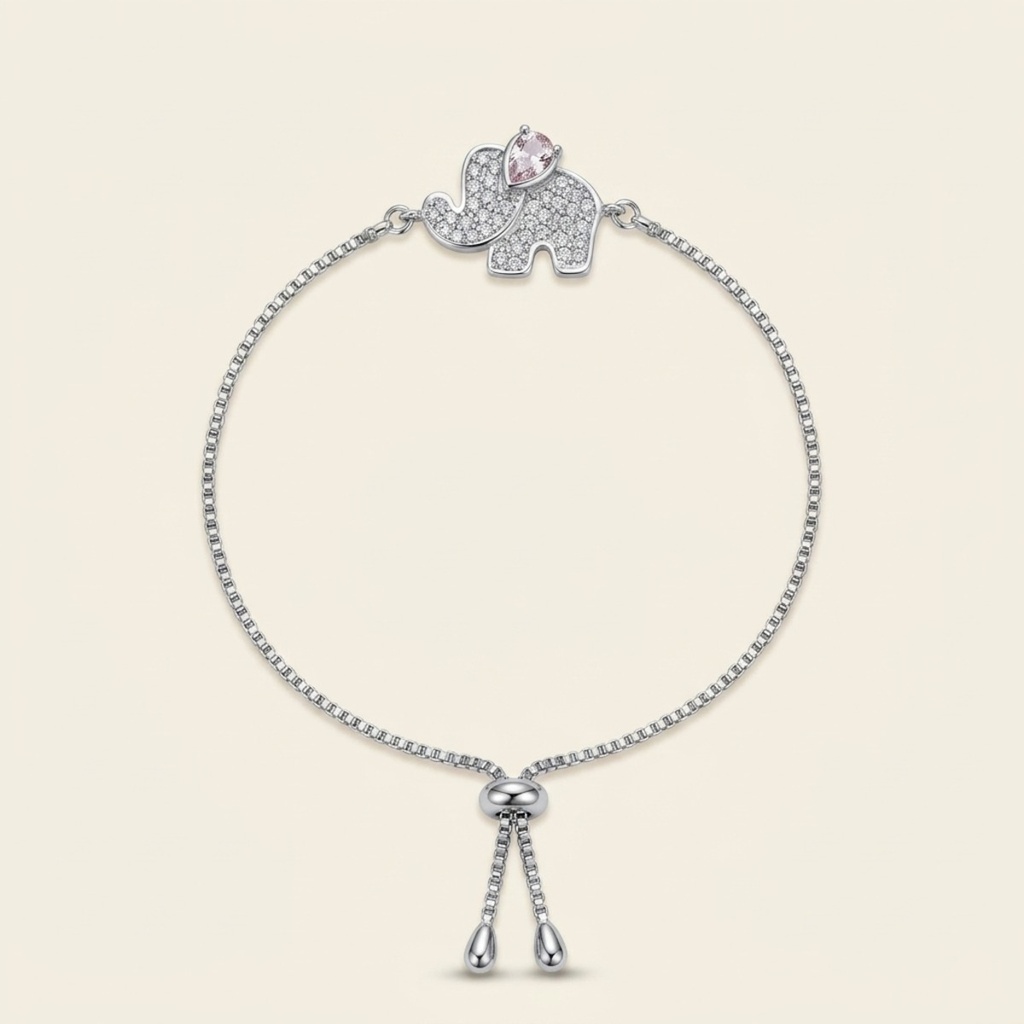 [VPULRD0906083] Pulsera Elefante Cristal Rosa · Baño de Rodio