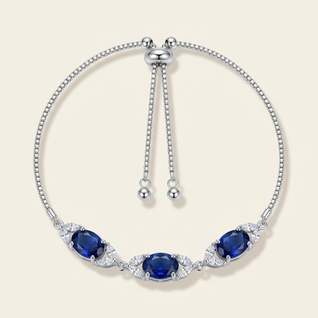 [VPULRD0906087] Pulsera Cristales Azul Zafiro · Baño de Rodio
