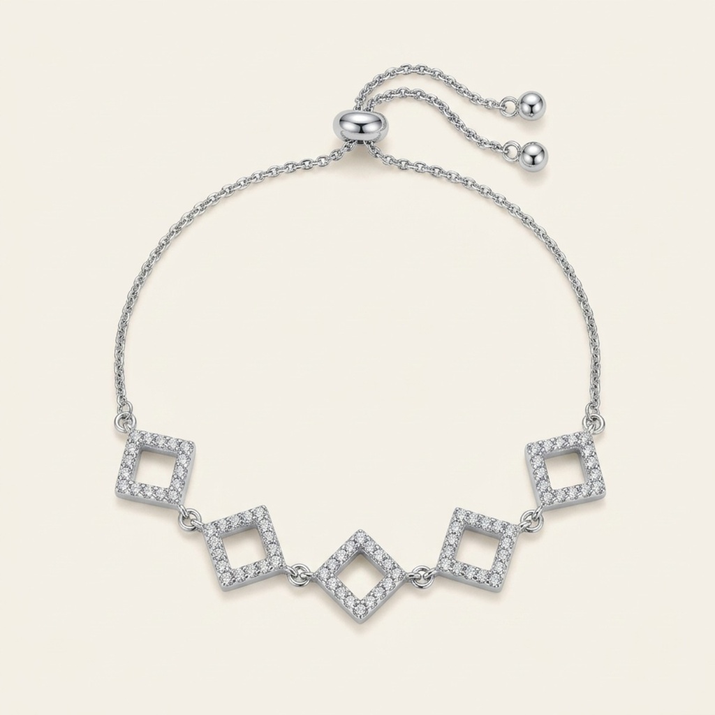 [VPULRD0906088] Pulsera Rombos Brillantes · Baño de Rodio
