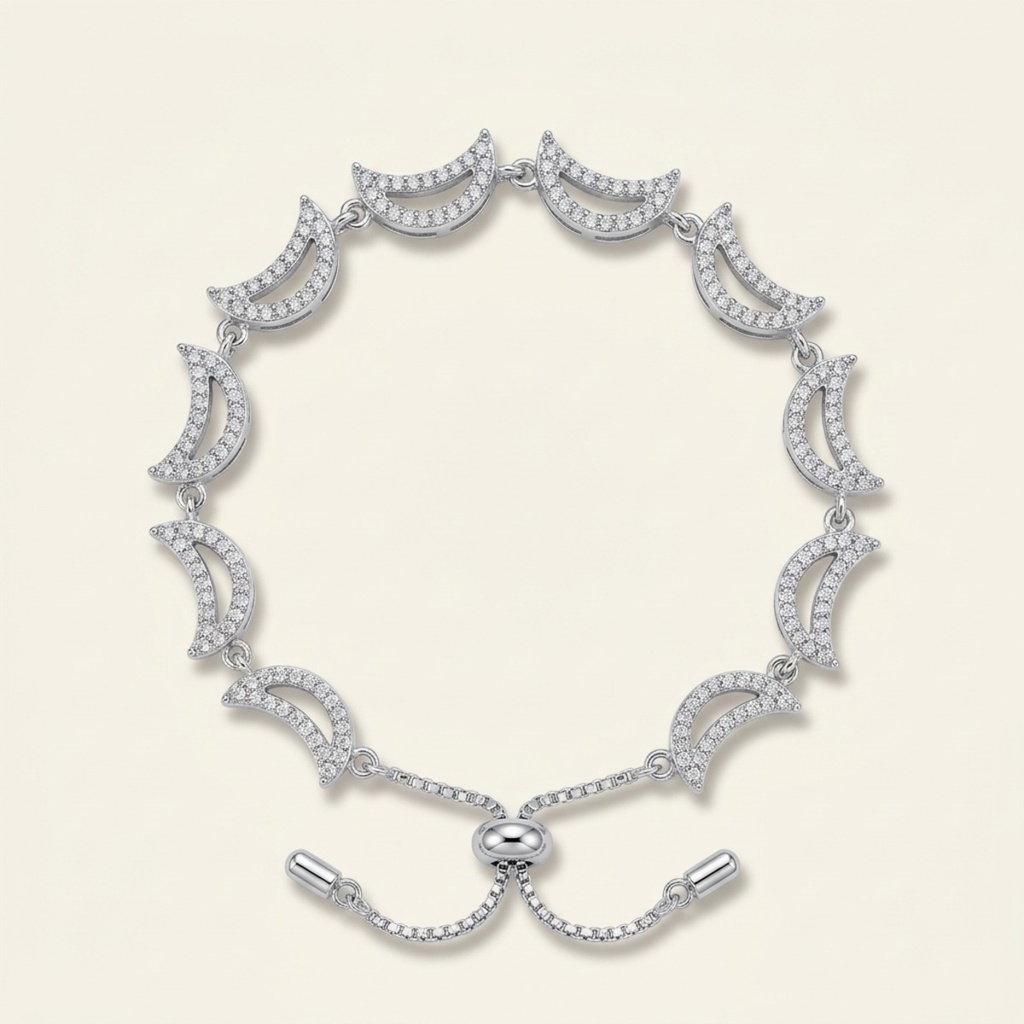 [VPULRD0906090] Pulsera Lunas Brillantes · Baño de Rodio