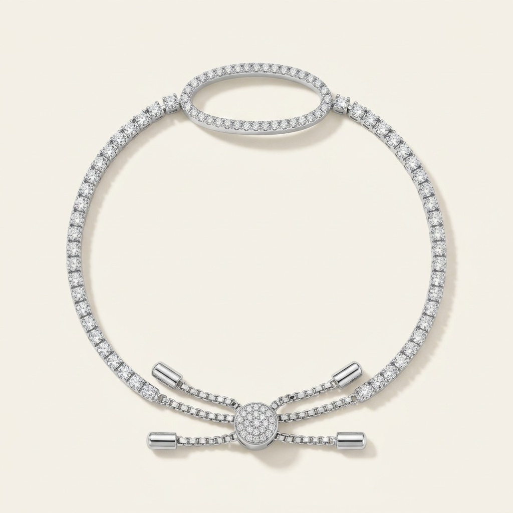 [VPULRD0906091] Pulsera Óvalo Brillante · Baño de Rodio