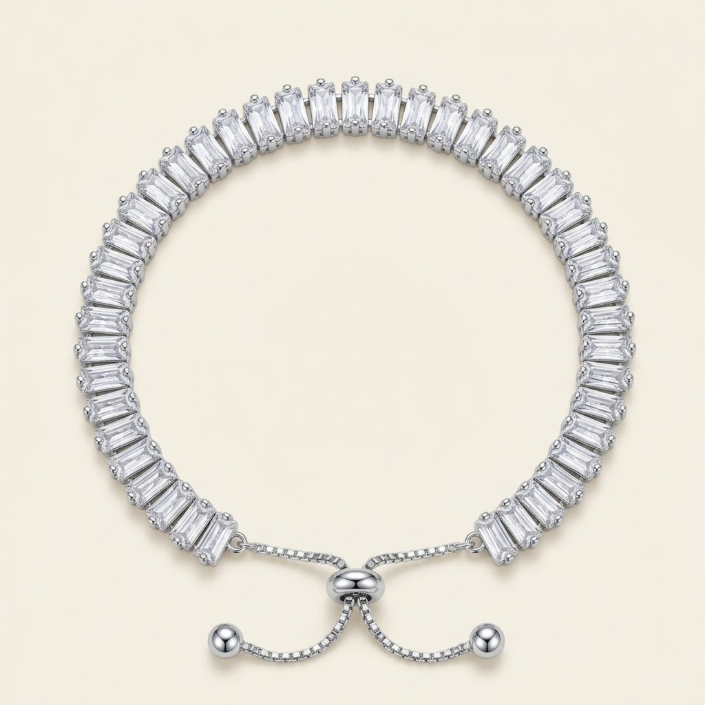 [VPULRD0906093] Pulsera Cristales Baguette · Baño de Rodio