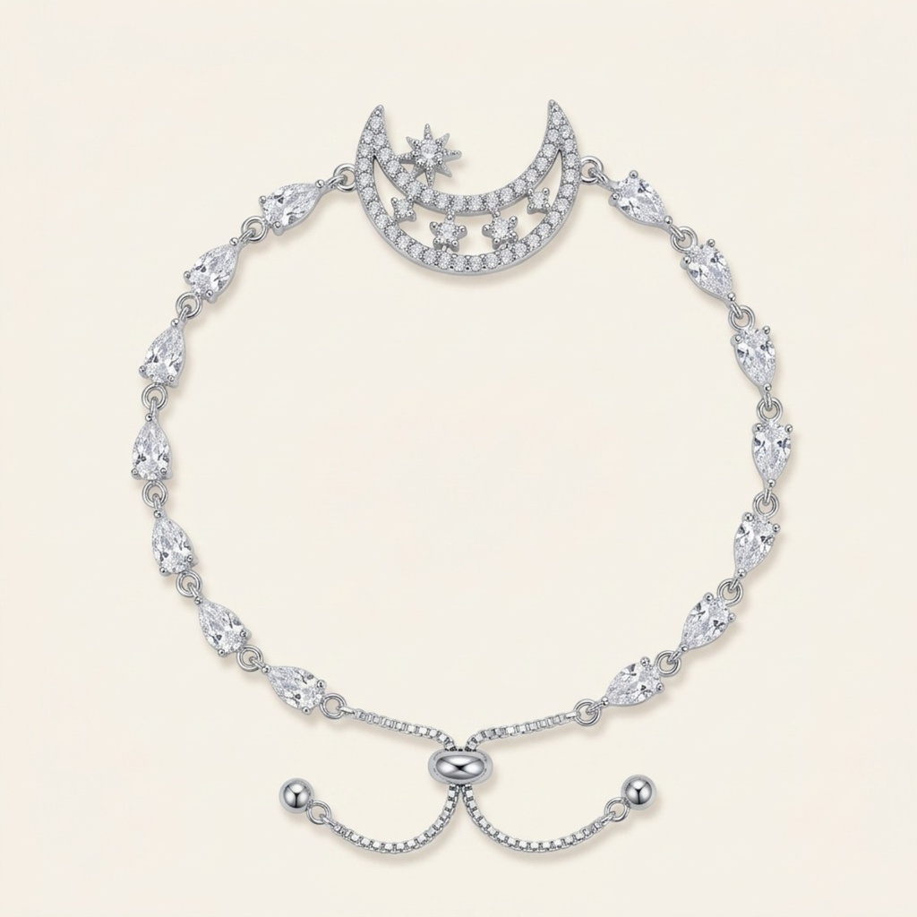 [VPULRD0906094] Pulsera Luna Estelar · Baño de Rodio