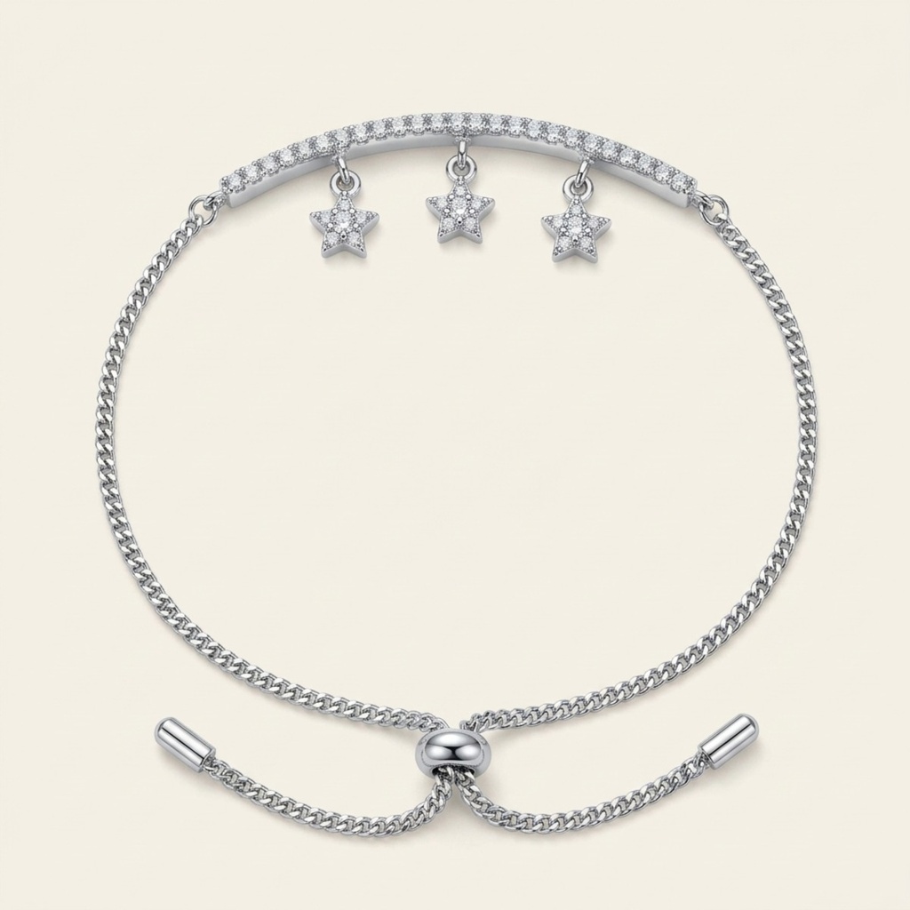 [VPULRD0906095] Pulsera Lluvia de Estrellas · Baño de Rodio