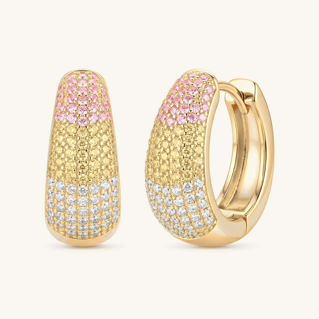 [VHUGOL0906274] Huggies Pavé Tricolor · Oro Laminado 18K