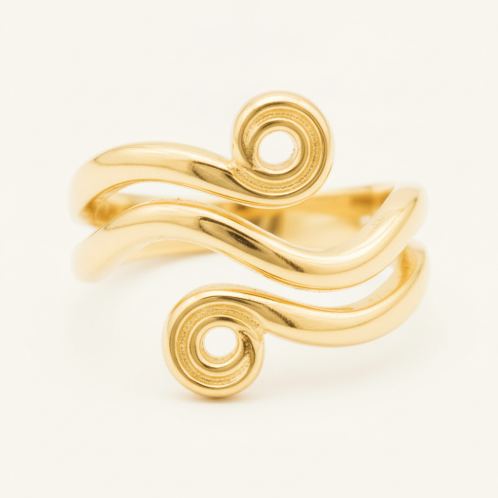[VANIPL106011] Anillo Ondas Espiral · Oro Laminado 18K