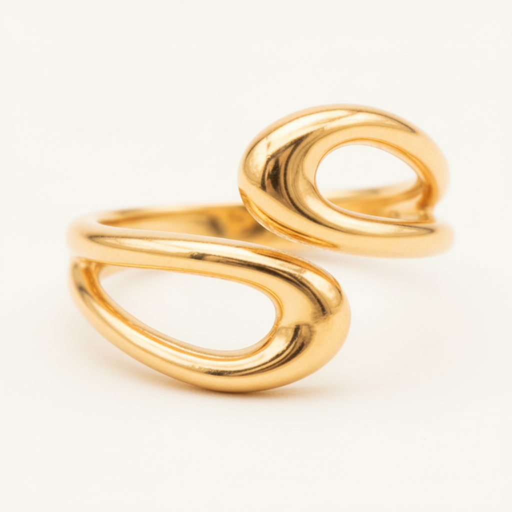 [VANIPL106021] Anillo Diseño Abierto Ovalado · Oro Laminado 18K