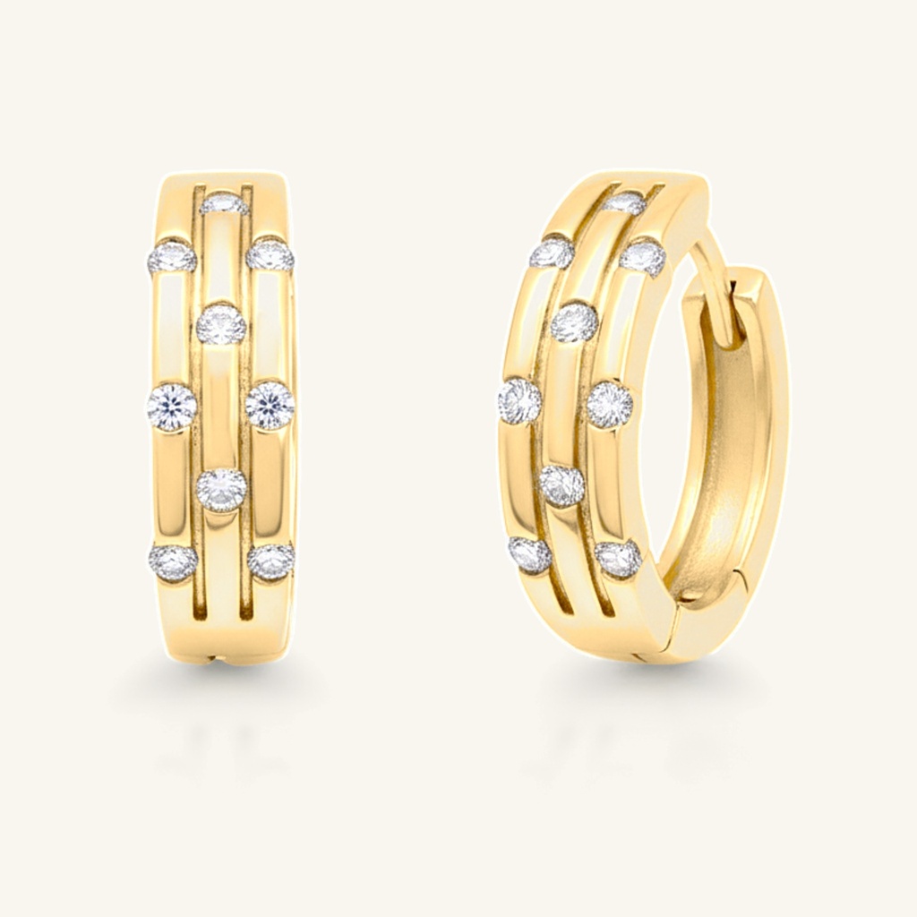 Huggies Franjas con Cristales · Oro Laminado 18K