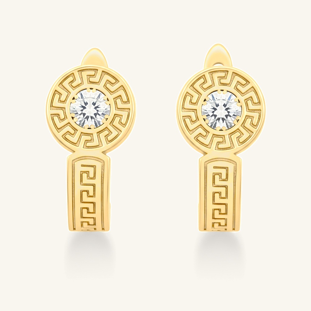 Aretes Círculo Grecas Brillante · Oro Laminado 18K