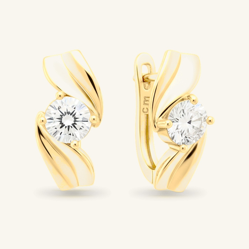 Aretes Onda Cristal · Oro Laminado 18K