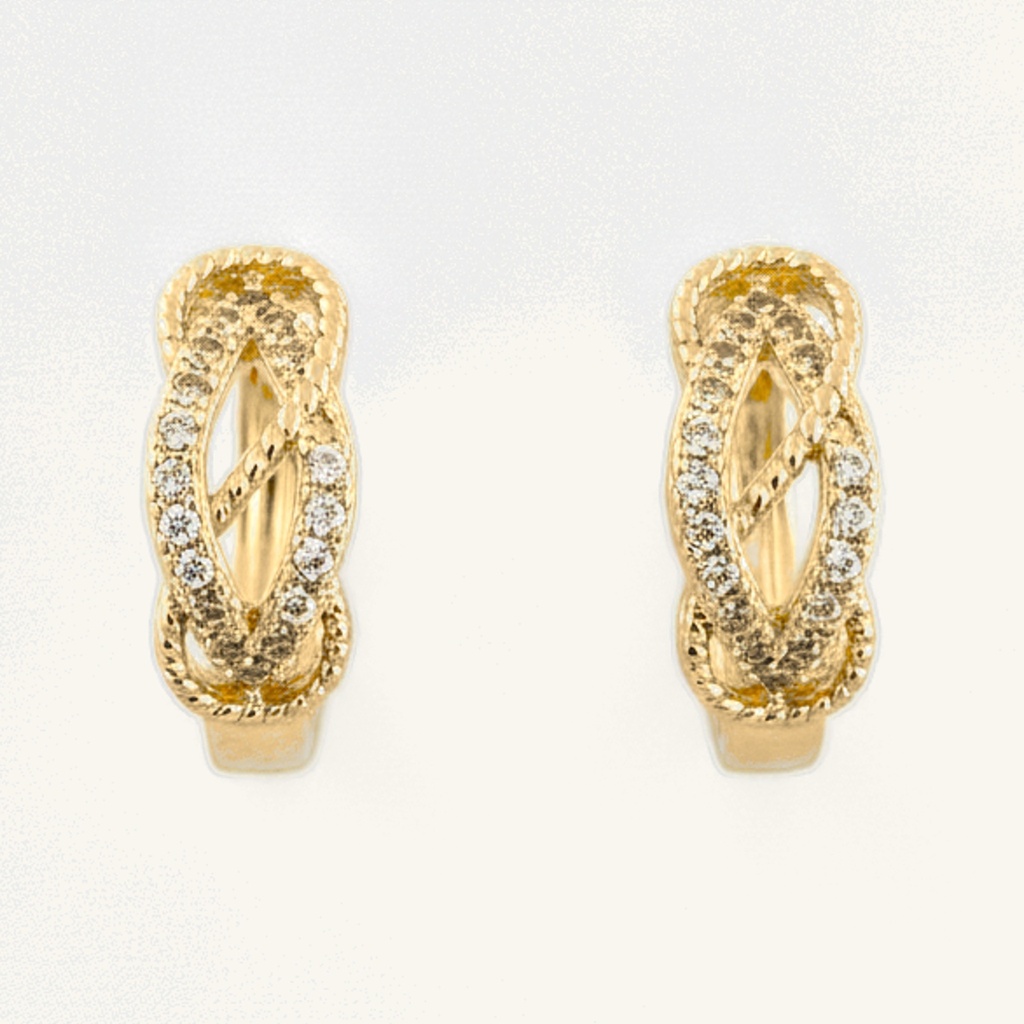 Huggies Trenzados con Cristales · Oro Laminado 18K