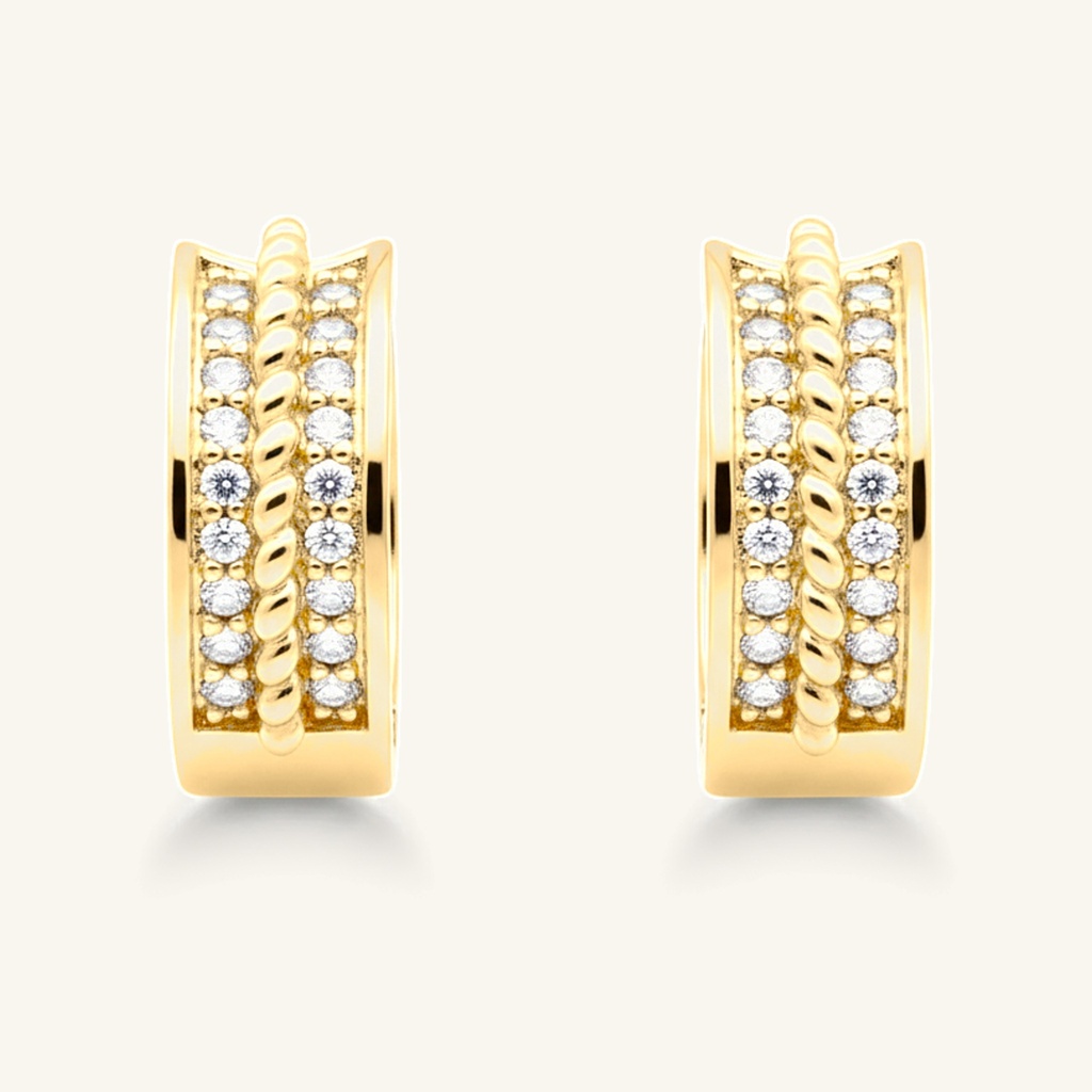Huggies Trenza con Cristales · Oro Laminado 18K