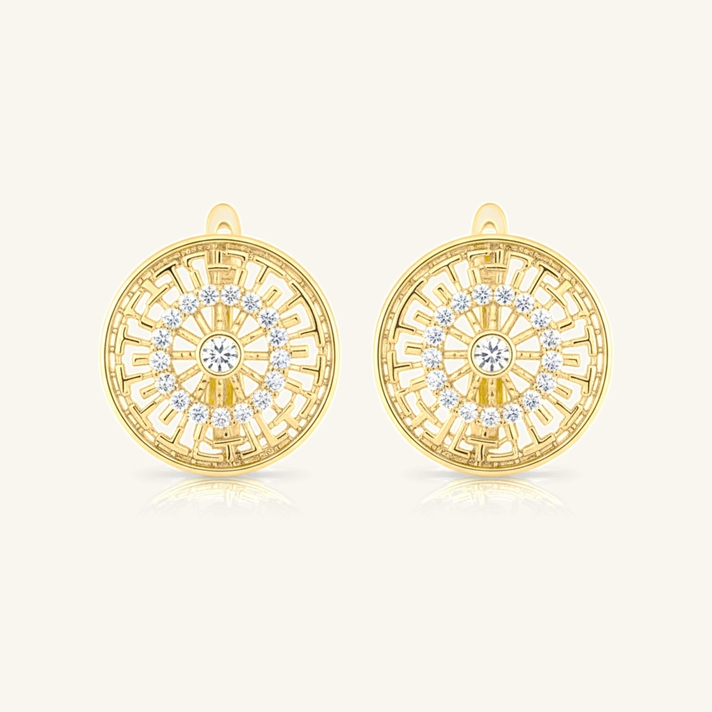 Aretes Círculo Geométrico Brillante · Oro Laminado 18K