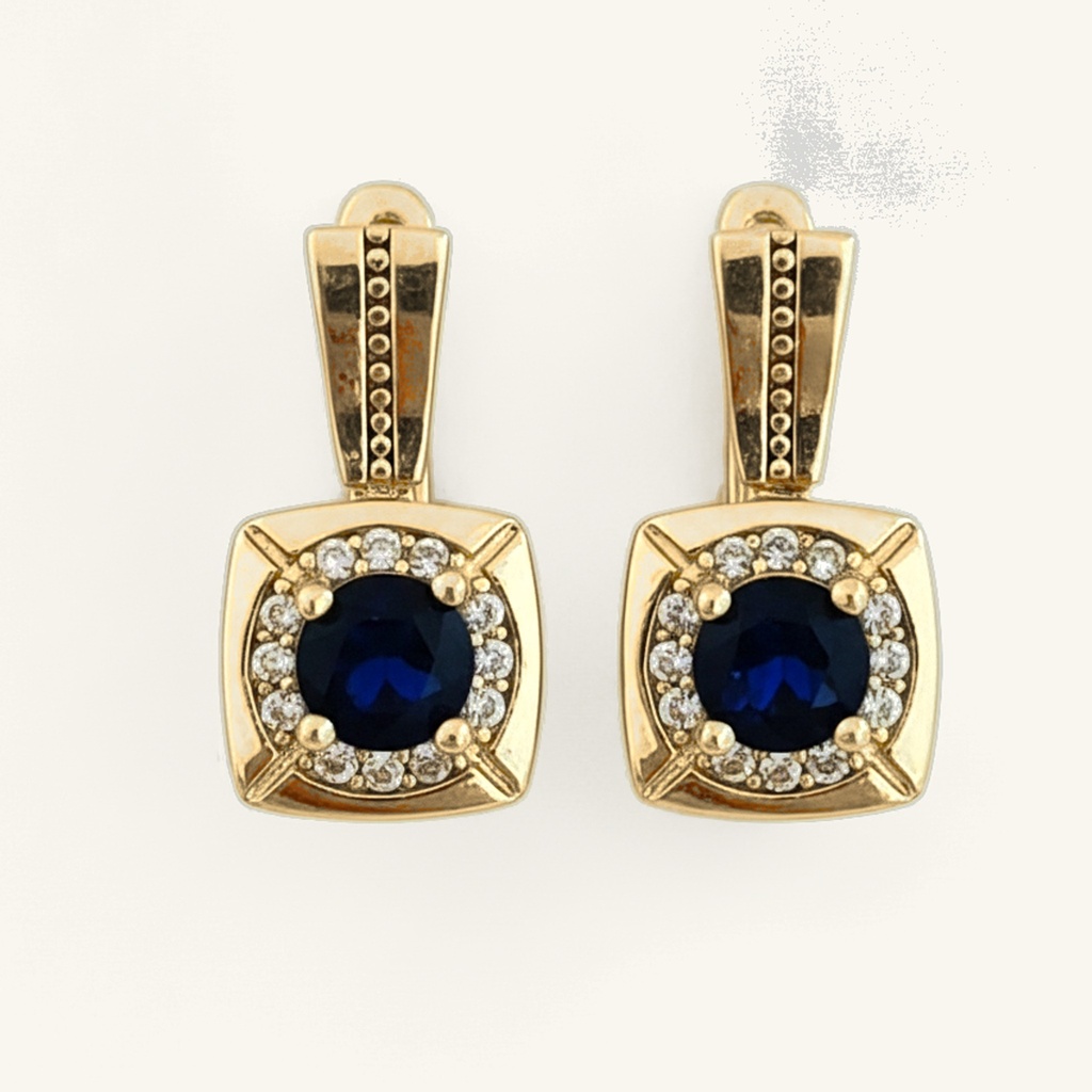 Aretes Cuadrados Zafiro Noble · Oro Laminado 18K