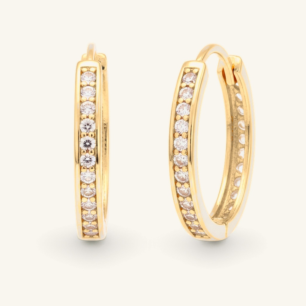 Arracadas Fila de Cristales · Oro Laminado 18K