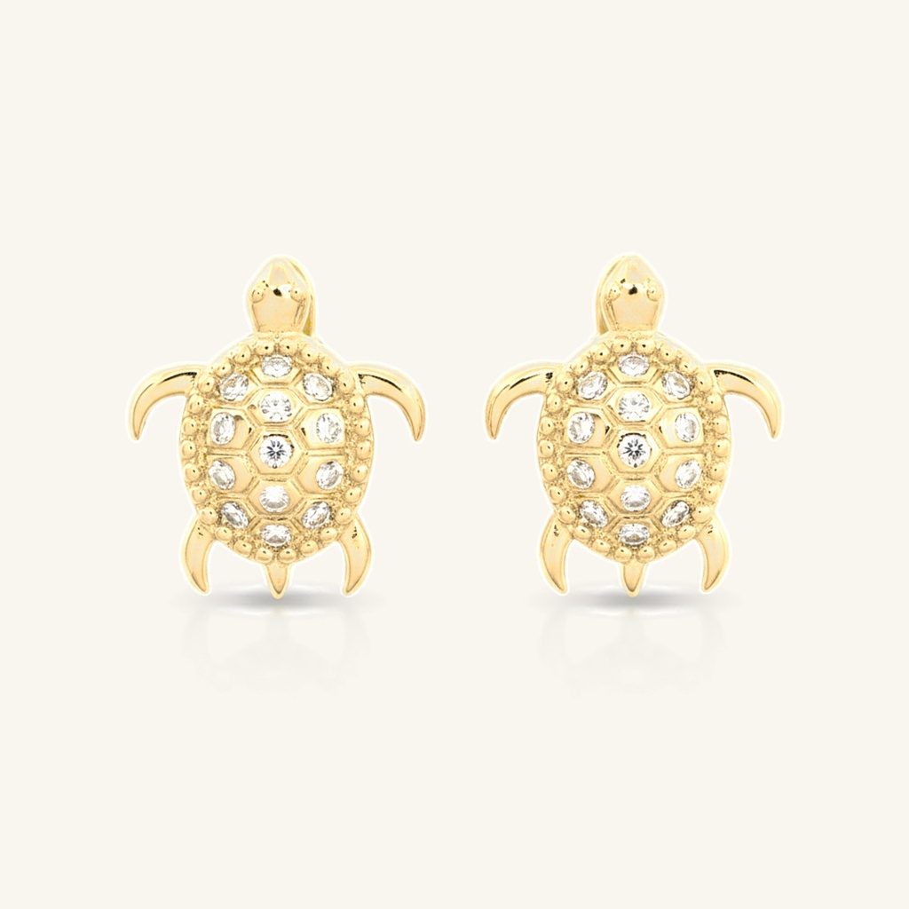 Aretes Tortuga Cristales · Oro Laminado 18K