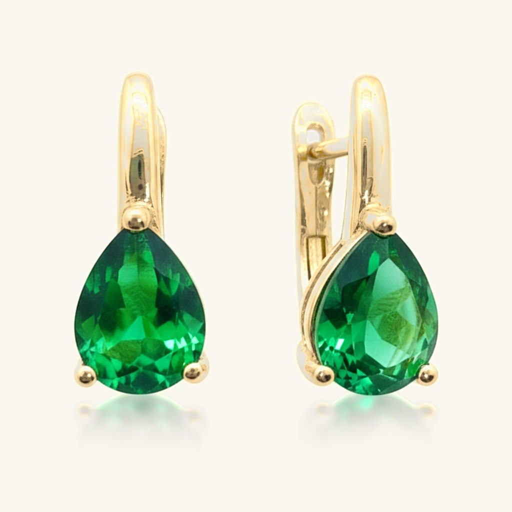 Aretes Gota Esmeralda · Oro Laminado 18K