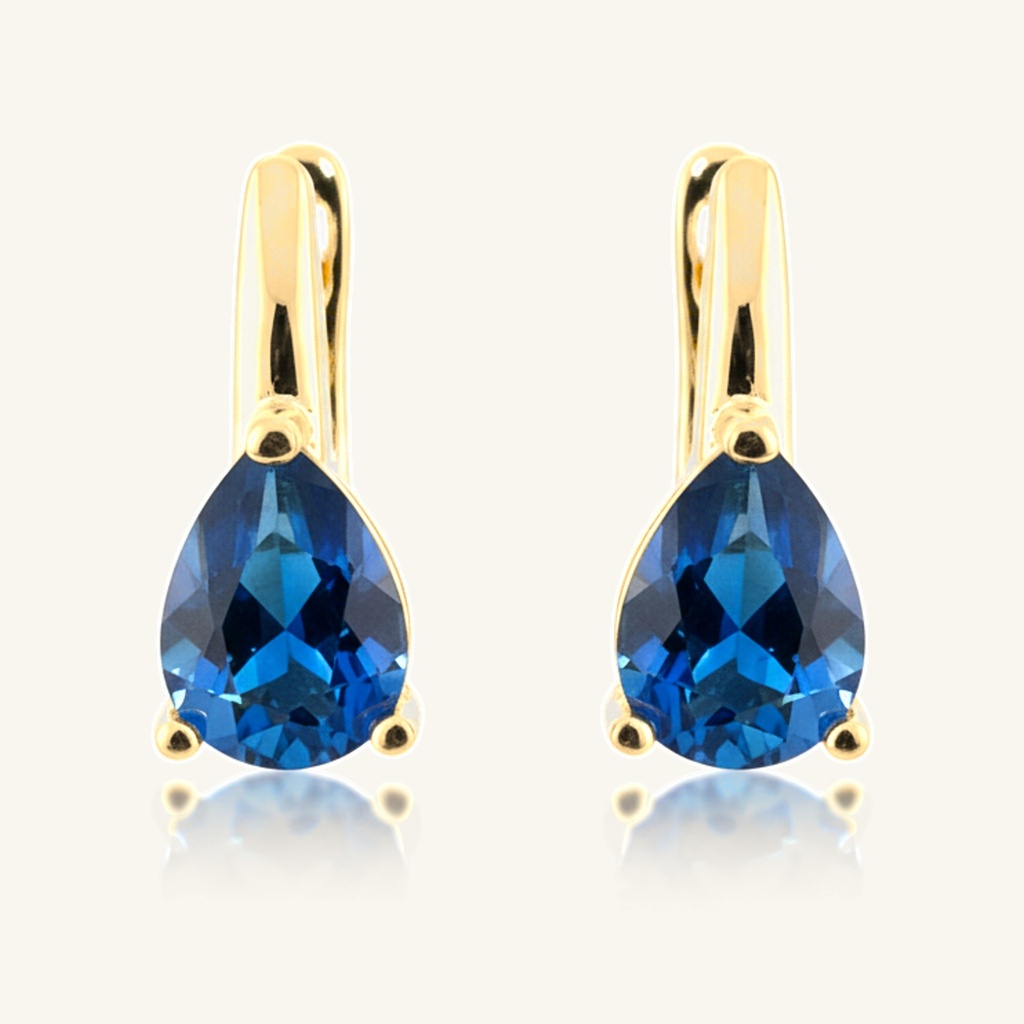 Aretes Gota Tono Zafiro · Oro Laminado 18K
