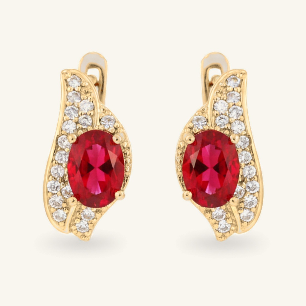 Aretes Onda Rubí · Oro Laminado 18K