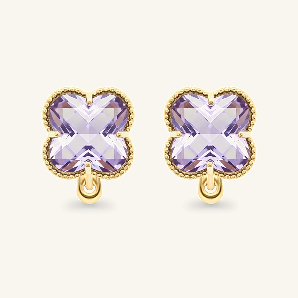 Aretes Trébol Lila · Oro Laminado 18K