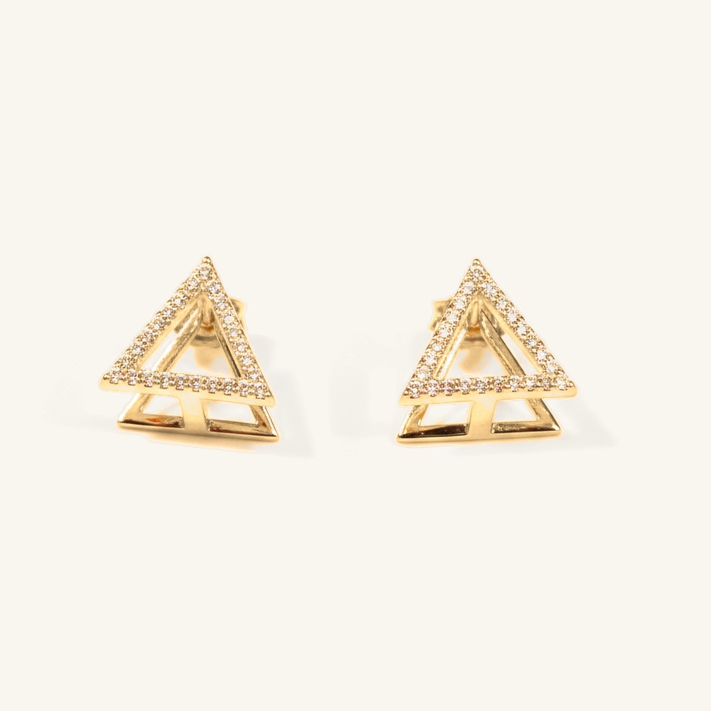 Aretes Triángulo Geométrico Brillante · Oro Laminado 18K