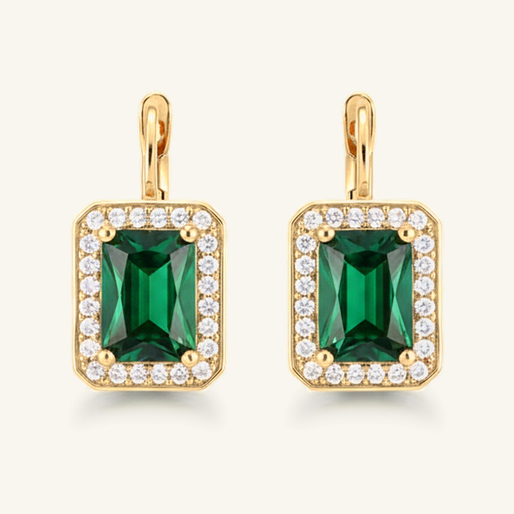 Aretes Rectángulo Esmeralda · Oro Laminado 18K