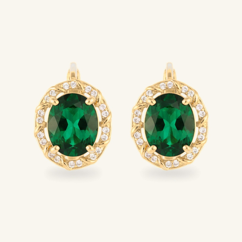 Aretes Óvalo Esmeralda · Oro Laminado 18K