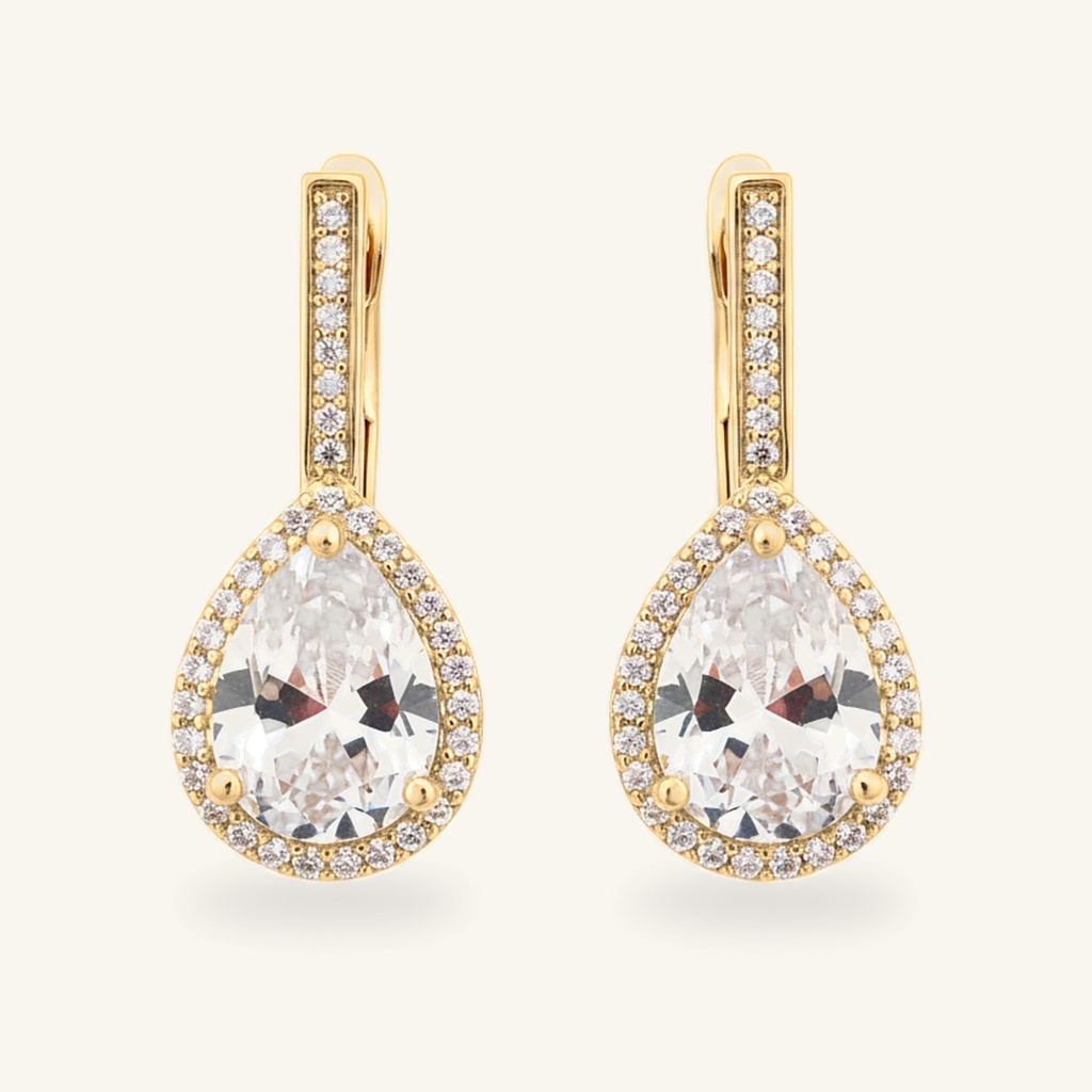 Aretes Gota Brillante · Oro Laminado 18K