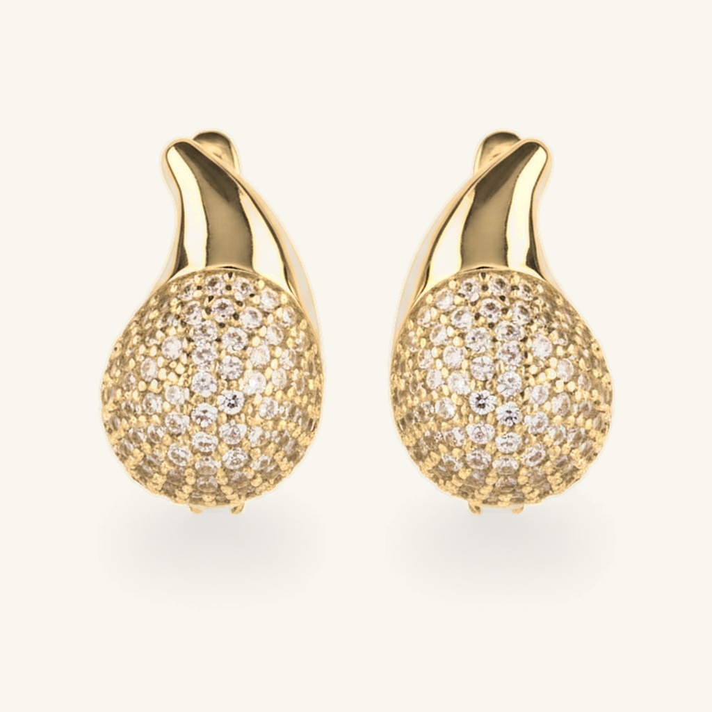 Aretes Gota Pavé · Oro Laminado 18K