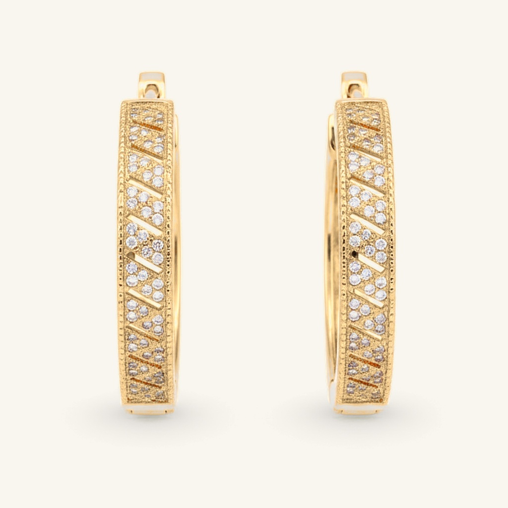 Arracadas Geométricas con Cristales · Oro Laminado 18K