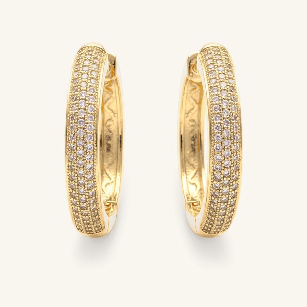 Aretes Argollas Pavé Brillante · Oro Laminado 18K