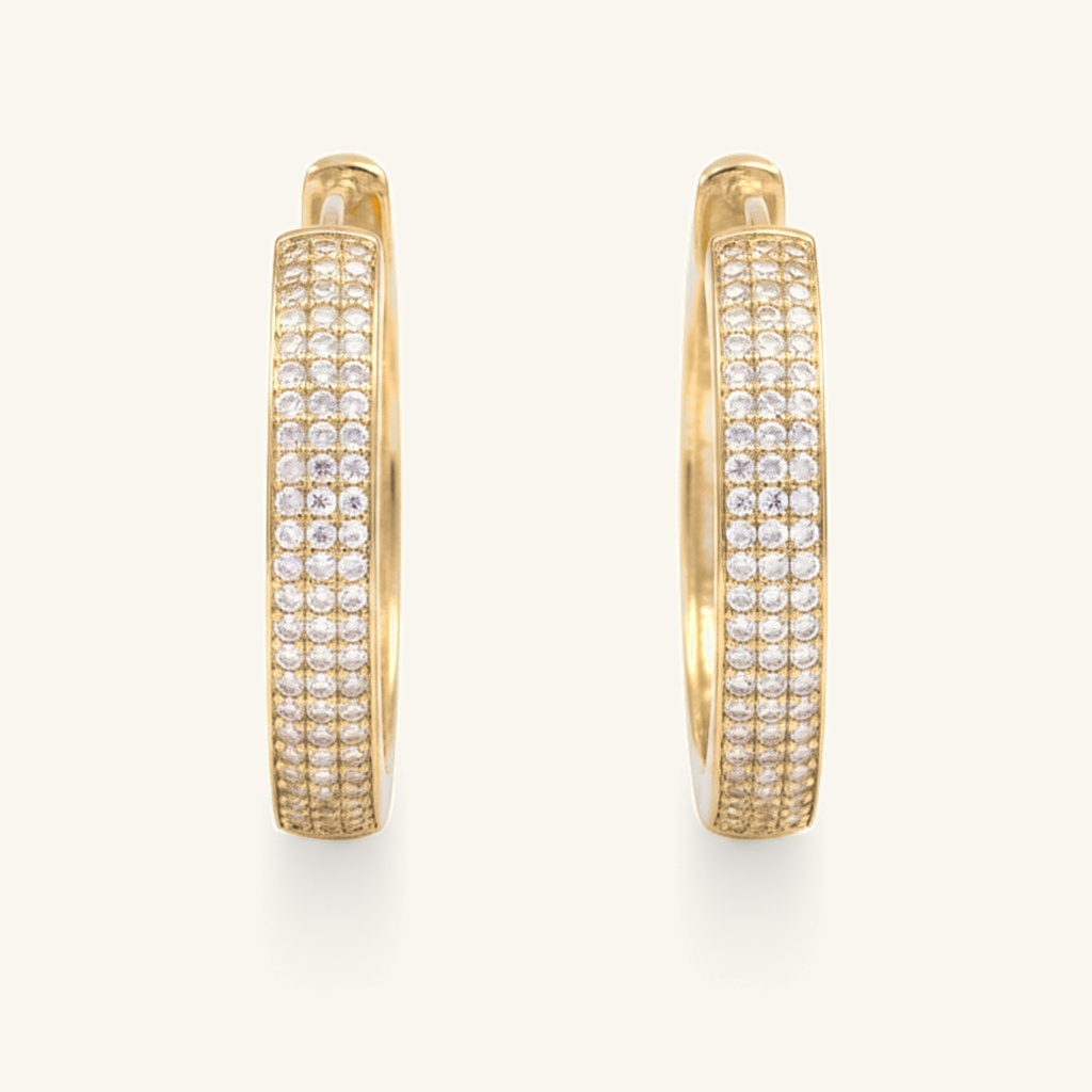 Arracadas Pavé Triple Fila · Oro Laminado 18K